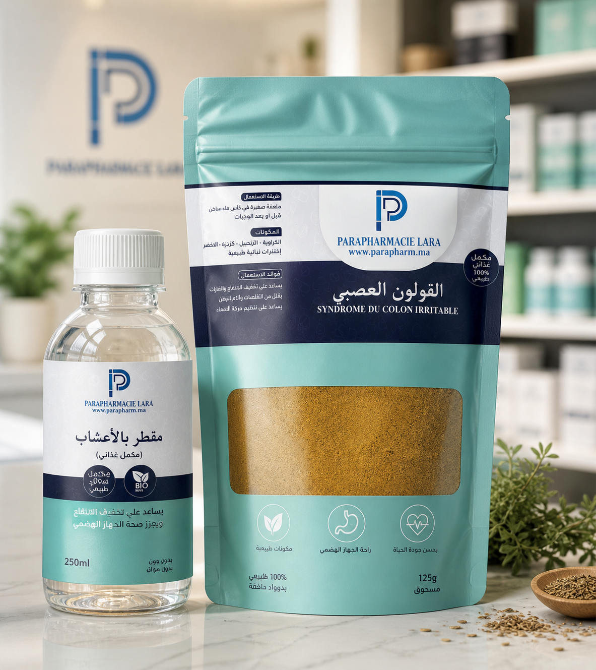 باقة علاج القولون العصبي — سَشِيه أعشاب 125g + مقطر أعشاب 250ml